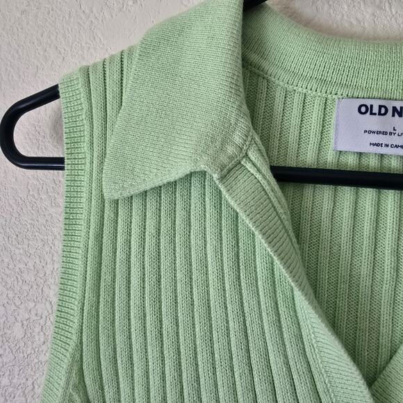 Womens Large Pastel Green Rib Knit Crop Polo Shirt Clueless Preppy Old Money Y2k - Picture 3 of 7
